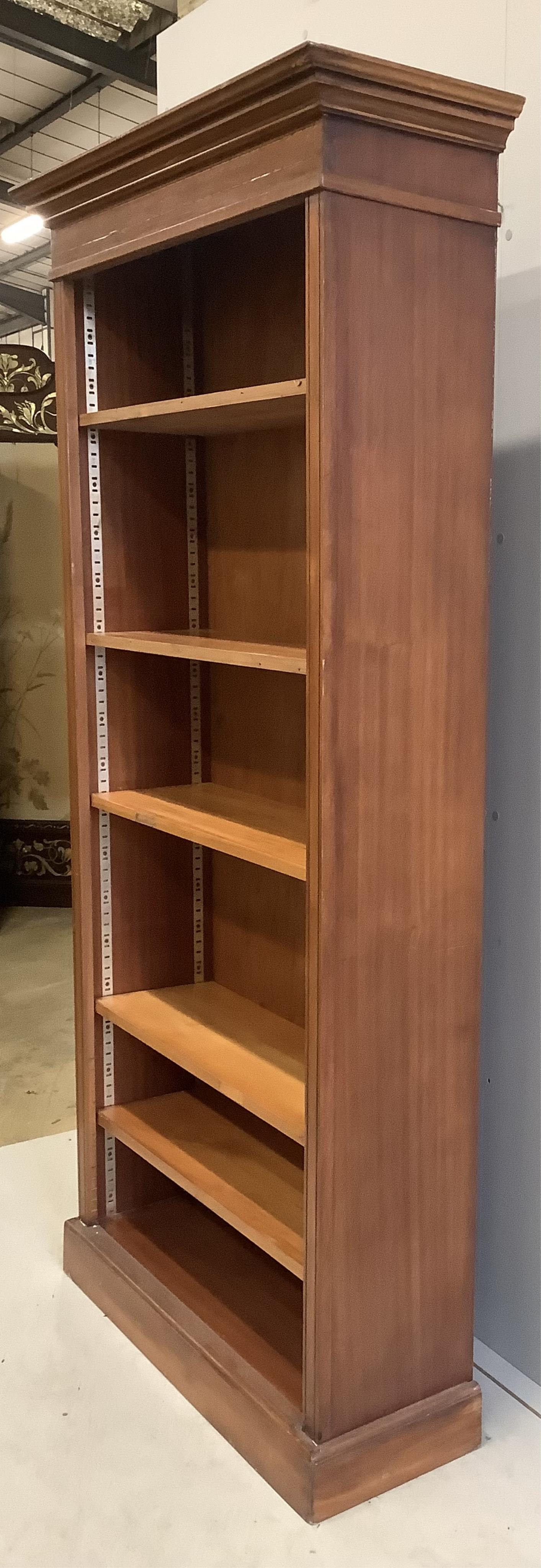 A reproduction Edwardian style open bookcase, width 90cm, depth 32cm, height 186cm. Condition - fair